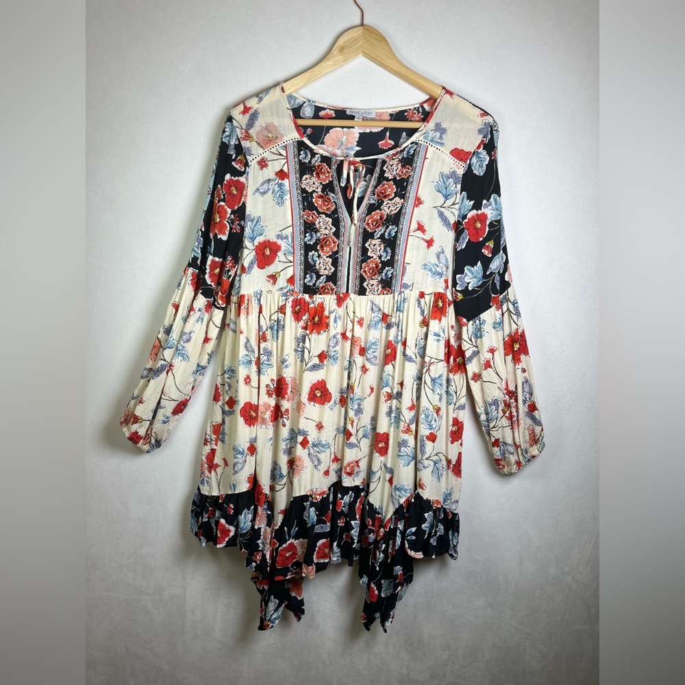 Patrons of Peace Women Boho Floral Babydoll Tunic Dress Rayon Large